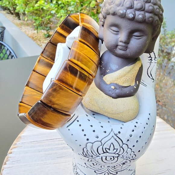 Hand Crafted Jewelry - South African ✦ Yellow Tiger’s Eye Bracelet ✦ 437ct Stretch Gemstone Polished